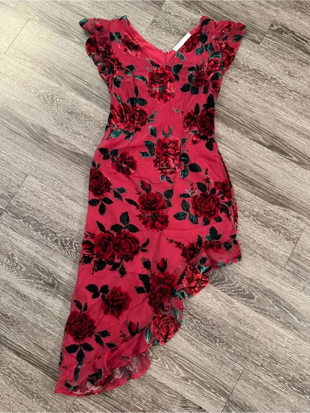 Rachel Parcell Ruffle Asymmetrical Burn Out Velvet Dress